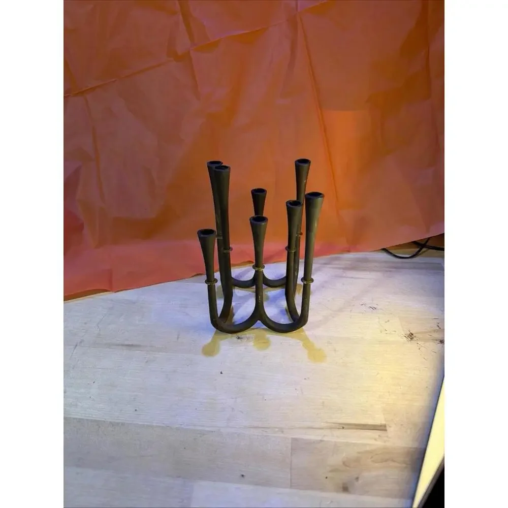 Vintage Wrought Iron 7-Arm Candelabra – Black Metal –‎ 8” Tall – Rustic Decor